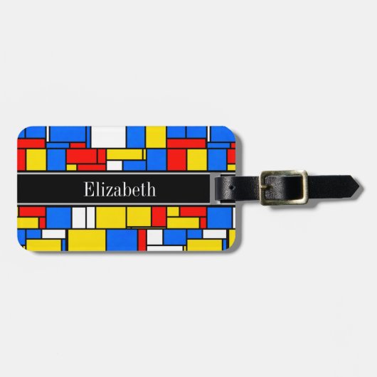 Mondriaan Style Red Blue Yellow Black Monogram Bagagelabel (Voorkant horizontaal)
