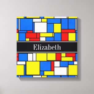 Mondriaan Style Red Blue Yellow Black Monogram Canvas Afdruk