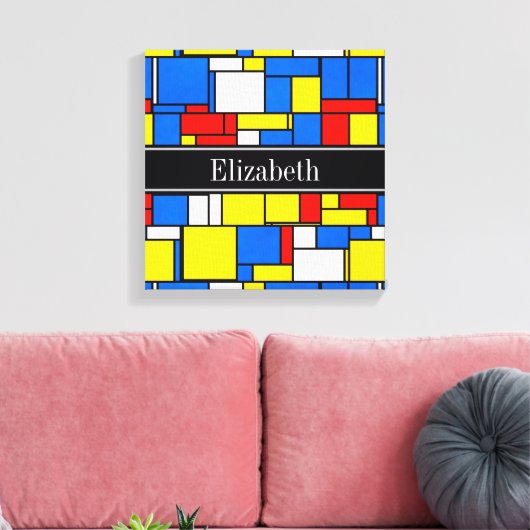 Mondriaan Style Red Blue Yellow Black Monogram Canvas Afdruk (Insitu (Woonkamer))