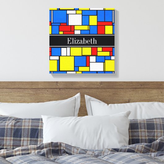 Mondriaan Style Red Blue Yellow Black Monogram Canvas Afdruk (Insitu (Slaapkamer))