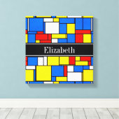 Mondriaan Style Red Blue Yellow Black Monogram Canvas Afdruk (Insitu (Houten vloer))