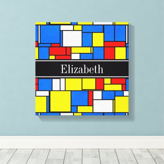 Mondriaan Style Red Blue Yellow Black Monogram Canvas Afdruk (Insitu (Houten vloer))