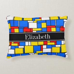 Mondriaan Style Red Blue Yellow Black Monogram Decoratief Kussen