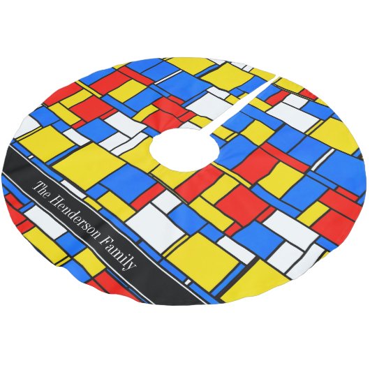 Mondriaan Style Red Blue Yellow Black Monogram Kerstboom Rok (Gekanteld)