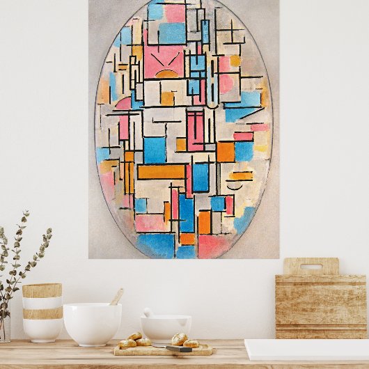 Mondriaan's Compositie in Ovaal met Kleurvlakken 1 Poster (Keuken)