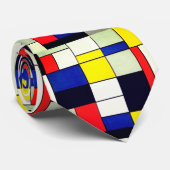 Mondriaan's Elegance: Kunst-geïnspireerde Stropdas (Opgerold)