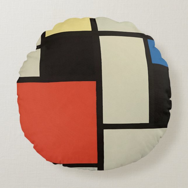 Mondriaanse samenstelling Moderne Abstracte schild Rond Kussen (Voorkant)