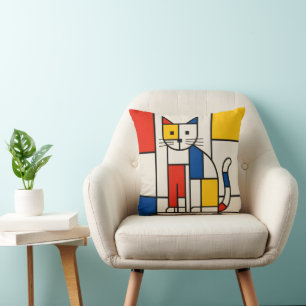 Mondriaanse stijl geometrische kat abstracte popar kussen