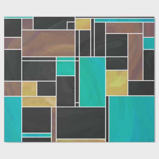 Mondrian Blauwgroen Brown Black Print Cadeaupapier (Vlak)