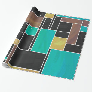 Mondrian Blauwgroen Brown Black Print Cadeaupapier