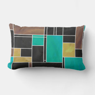 Mondrian Blauwgroen Brown Black Print Kussen