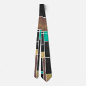 Mondrian Blauwgroen Brown Black Print Stropdas (Achterkant)