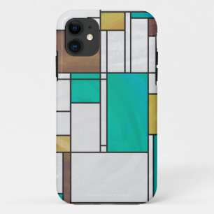 Mondrian Brown Yellow Blauwgroen Print iPhone 11 Hoesje