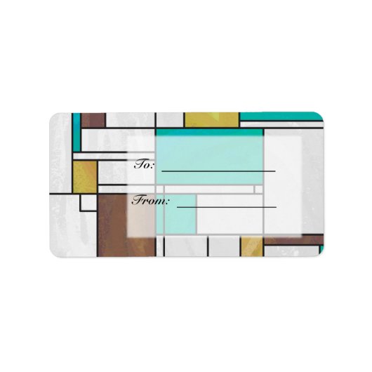 Mondrian Brown Yellow Blauwgroen Print Etiket (Voorkant)