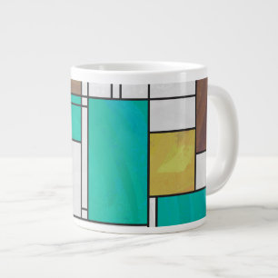 Mondrian Brown Yellow Blauwgroen Print Jumbo Beker