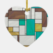 Mondrian Brown Yellow Blauwgroen Print Keramisch Ornament (Voorkant)