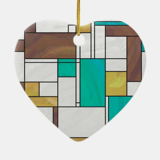 Mondrian Brown Yellow Blauwgroen Print Keramisch Ornament (Achterkant)