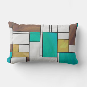 Mondrian Brown Yellow Blauwgroen Print Kussen