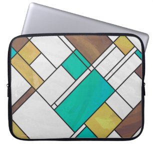 Mondrian Brown Yellow Blauwgroen Print Laptop Sleeve
