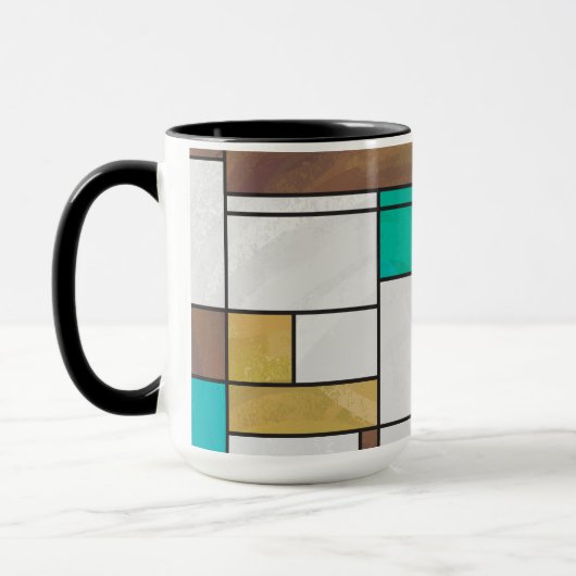 Mondrian Brown Yellow Blauwgroen Print Mok (Links)