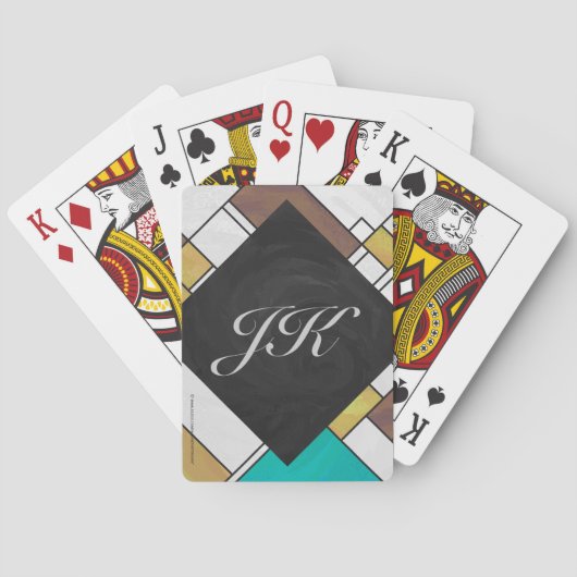 Mondrian Brown Yellow Blauwgroen Print Pokerkaarten (Achterkant)