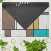 Mondrian Brown Yellow Blauwgroen Print Theedoek (Gevouwen)