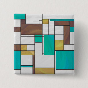 Mondrian Brown Yellow Blauwgroen Print Vierkante Button 5,1 Cm