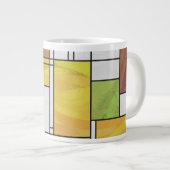 Mondrian Brown Yellow Green Print Extra Grote Mok (Voorkant rechts)