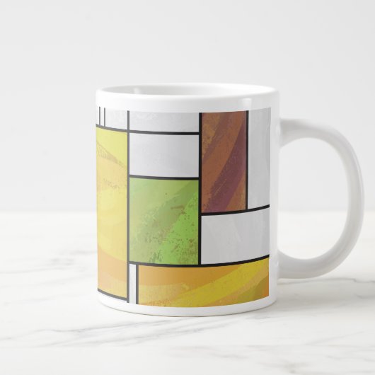 Mondrian Brown Yellow Green Print Extra Grote Mok (Rechts)