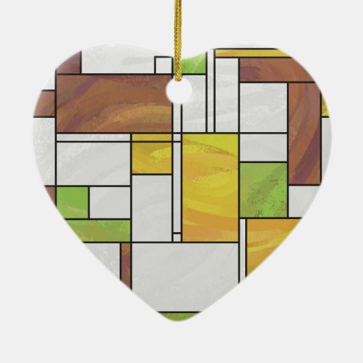 Mondrian Brown Yellow Green Print Keramisch Ornament (Achterkant)