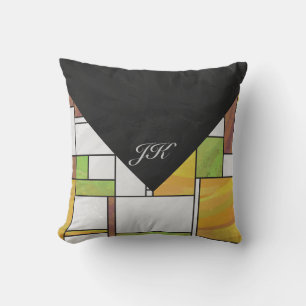 Mondrian Brown Yellow Green Print Kussen
