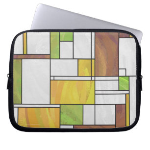 Mondrian Brown Yellow Green Print Laptop Sleeve