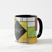 Mondrian Brown Yellow Green Print Mok (Voorkant rechts)