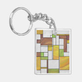 Mondrian Brown Yellow Green Print Sleutelhanger (Voorkant Links)