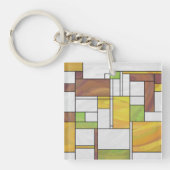Mondrian Brown Yellow Green Print Sleutelhanger (Voorkant)