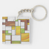 Mondrian Brown Yellow Green Print Sleutelhanger (Achterkant)