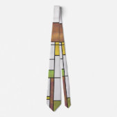 Mondrian Brown Yellow Green Print Stropdas (Voorkant)