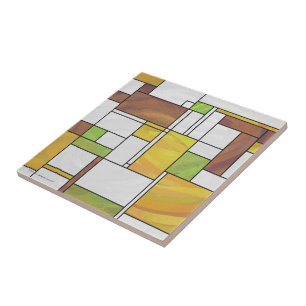 Mondrian Brown Yellow Green Print Tegeltje