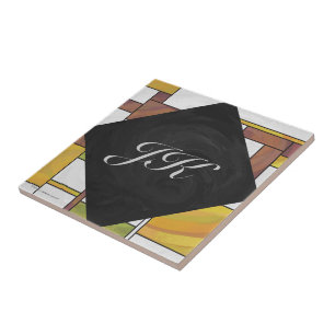 Mondrian Brown Yellow Green Print Tegeltje