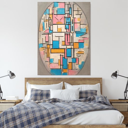 MONDRIAN - COMP. IN OVAAL MET KLEURVLAKKEN 1 1914 CANVAS AFDRUK (Insitu (Slaapkamer))