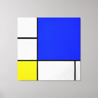 MONDRIAN - COMPOSITIE met BLAUW, WIT en GEEL Canvas Afdruk