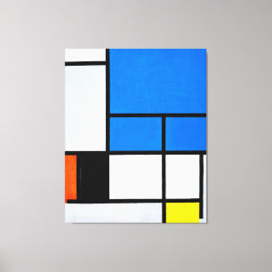 MONDRIAN - COMPOSITIE MET GROOT BLAUW VLAK 1921 CANVAS AFDRUK