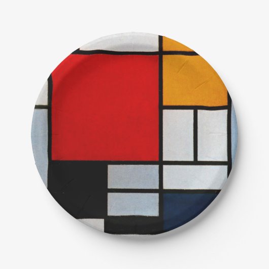 Mondrian - Compositie met groot rood vlak Papieren Bordje (Voorkant)