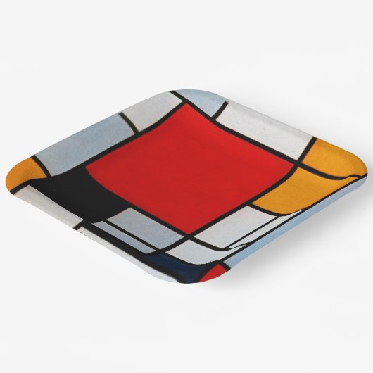 Mondrian - Compositie met groot rood vlak Papieren Bordje (Gebogen)