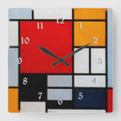 Mondrian - Compositie met groot rood vlak Vierkante Klok (Voorkant)
