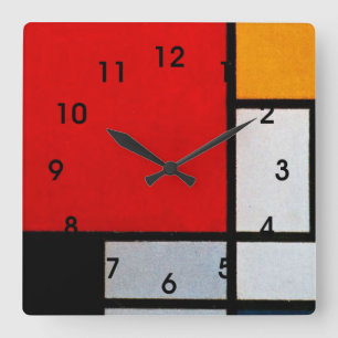 Mondrian - Compositie met groot rood vlak Vierkante Klok