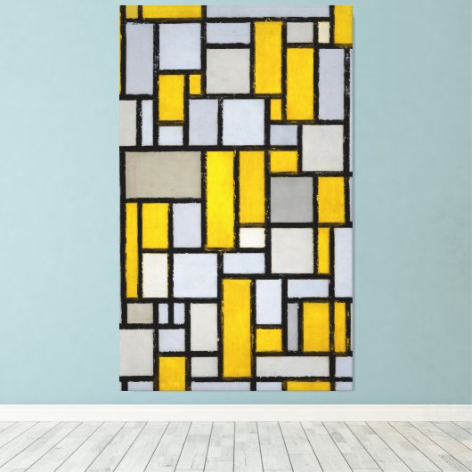 MONDRIAN - COMPOSITIE MET RASTER 1 - 1918 - CANVAS AFDRUK (Insitu (Houten vloer))