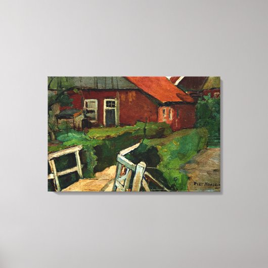 Mondrian - Farm Building with Bridge Canvas Afdruk (Voorkant)