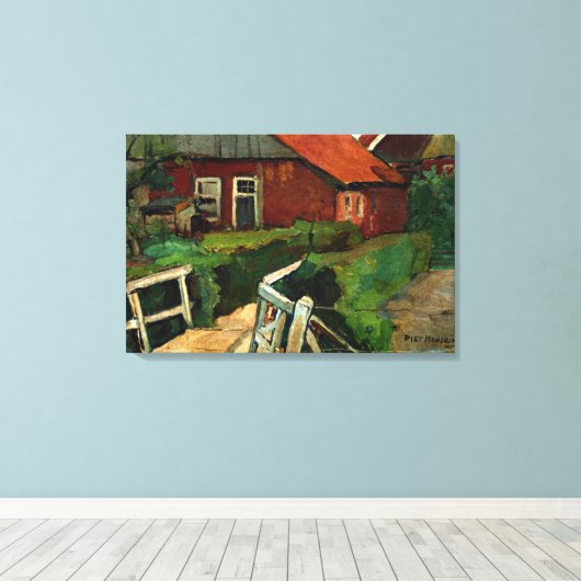Mondrian - Farm Building with Bridge Canvas Afdruk (Insitu (Houten vloer))