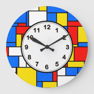 Mondrian Geïnspireerde Stijl Rood Blauw Geel Patro Grote Klok